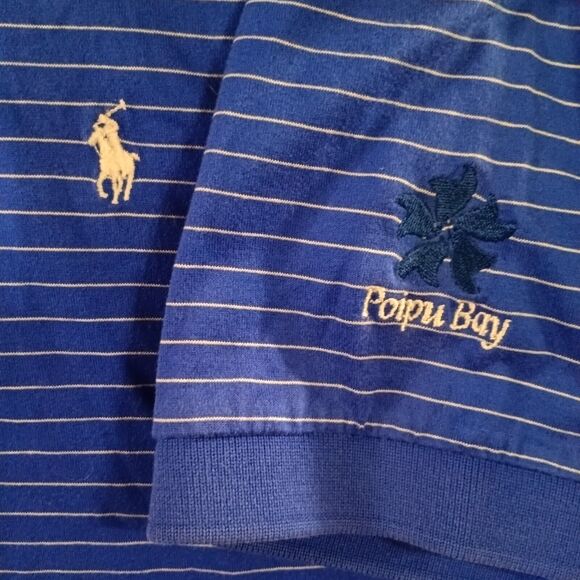 Ralph Lauren Polo Golf Shirt Blue Striped Size Lg 100% Cotton Hawaiian Poipu Bay - Picture 3 of 5